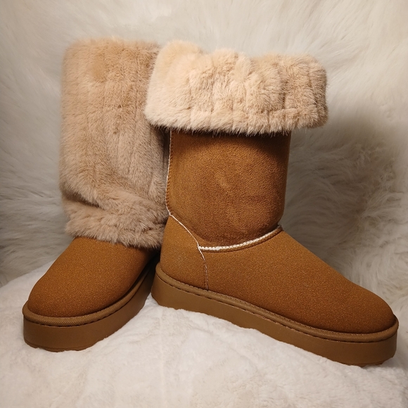 Faux Shoes - Tan Faux Fur Winter Boots